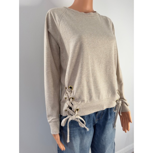 Michael Kors Womens Oatmeal Heather Lace Up Side Grommet Sweatshirt Small Beige - Picture 2 of 16